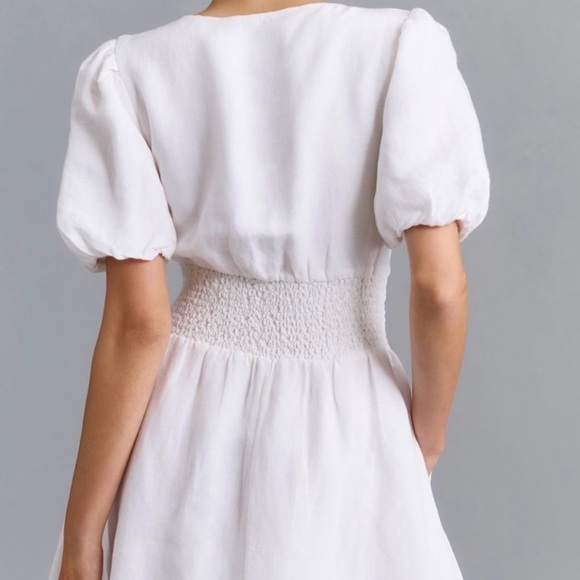 Anthropologie Katerina Button Front Puff Sleeve Mini Dress White Size: XS - Picture 3 of 7